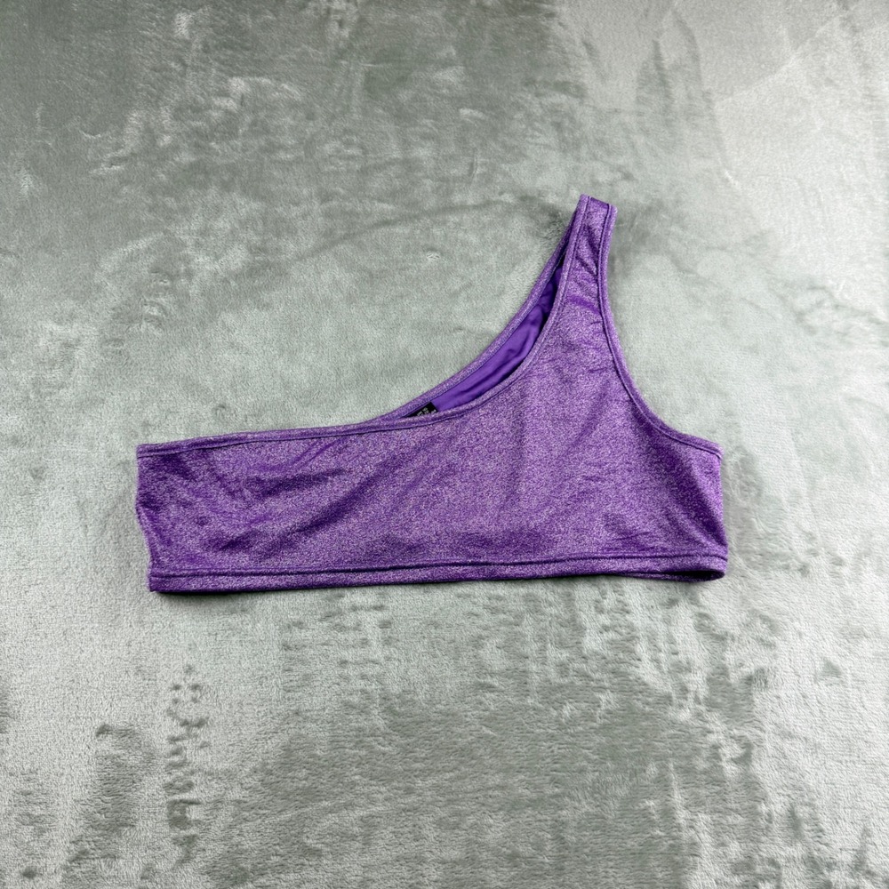 Boohoo Women's‎ US 12 Purple Metallic Glitter One Shoulder Bikini Swim Top